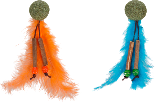 Katzenspielzeug "Boleo" mit Katzenminze & bunten Federn Flamingo