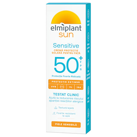 Cremă de protecție solară senzitivă pentru față cu SPF50+ Elmiplant
