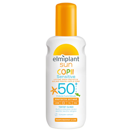 Loțiune senzitivă spray pentru copii cu SPF50+ Elmiplant