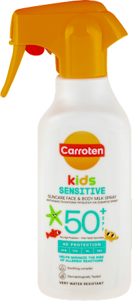 kids SENSITIVE mleko za zaštitu od sunca u spreju, SPF50+  Carroten