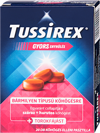 Száraz,hurutos köhögés elleni és torokfájás csillapító pasztilla Tussirex