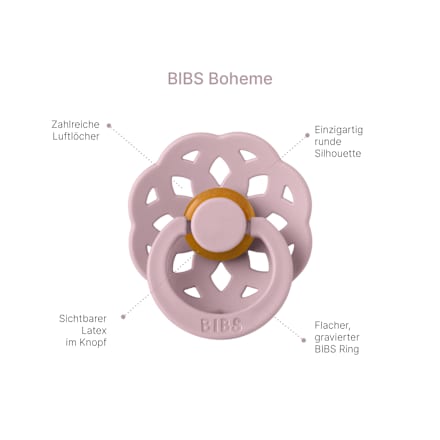 Schnuller Boheme Latex rund, blau/rosa, Gr.1, von Geburt an BIBS