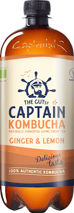Jemne perlivý fermentovaný nápoj zo zeleného čaju Ginger & Lemon THE GUTSY CAPTAIN company