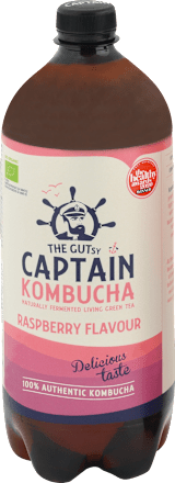 Bio jemne perlivý fermentovaný nápoj zo zeleného čaju Raspberry THE GUTSY CAPTAIN company