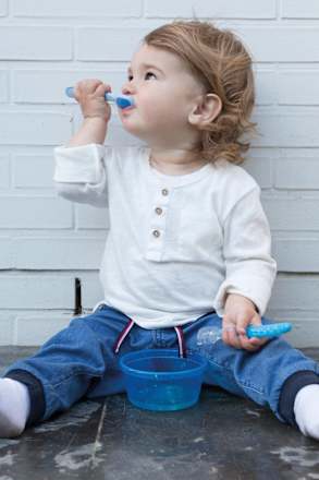 Babylöffel Soft Sensitive Flex für Brei, blau Nûby