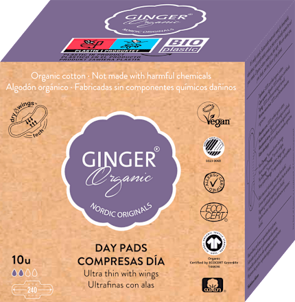Organické hygienické vložky Ultrathin s krídelkami Ginger Organic