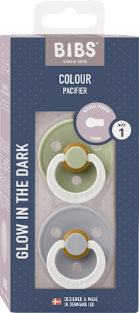 Schnuller Colour Glow Latex rund, grün/grau, Gr. 1, 0-6 Monate BIBS