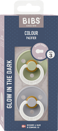 Schnuller Colour Glow Latex rund, grün/grau, Gr. 3, 16-32 Monate BIBS
