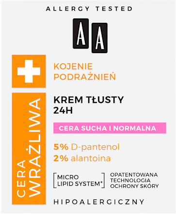Krem tłusty do cery suchej i normalnej 24h Cera Wrażliwa AA