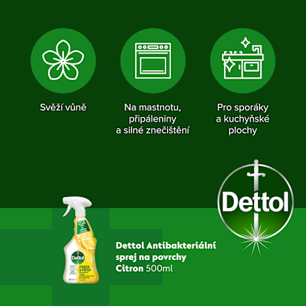 Power & Fresh antibakteriální sprej na povrchy citron & limetka Dettol