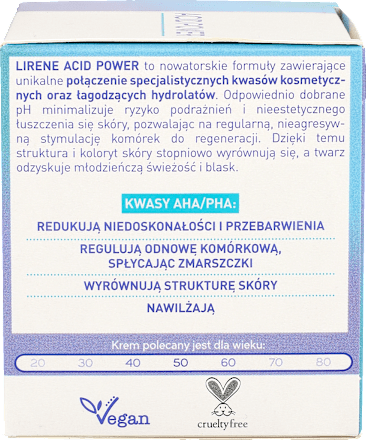 ACID POWER Nawilżający krem wygładzający do cery suchej i naczynkowej  Lirene