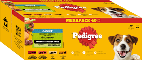 Nassfutter Hund gemischte Selektion in Sauce, Megapack (40x100 g) Pedigree