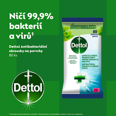 antibakteriální ubrousky na povrchy Dettol