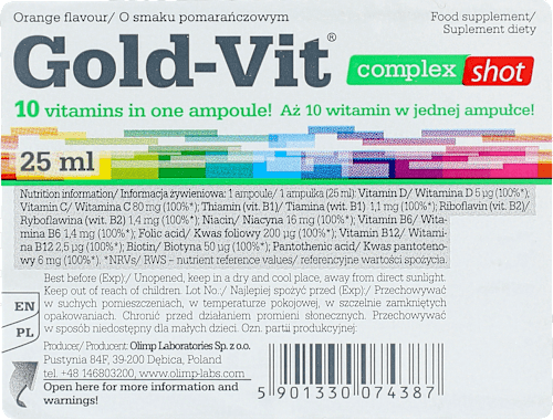 Gold-Vit complex Shot o smaku pomarańczowym, ampułka OLIMP LABS