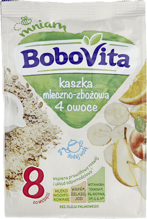Kaszka mleczno-zbożowa 4 owoce, po 8 miesiącu Bobovita