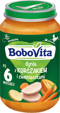 Obiadek dynia z kurczakiem i ziemniaczkami po 6 miesiącu Bobovita