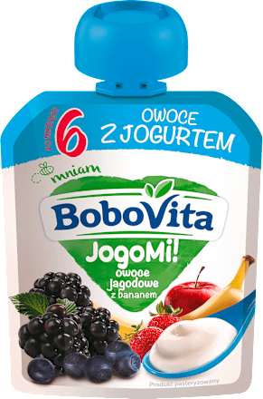 Mus Owoce jagodowe z bananem i jogurtem po 6 miesiącu JogoMi! Bobovita