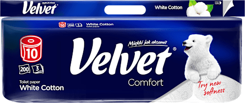 Papier toaletowy White Cotton, 3-warstwowy, 10x200 listków Velvet