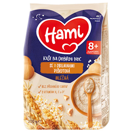 Mliečna kaša so 7 obilninami piškótová na dobrú noc Hami