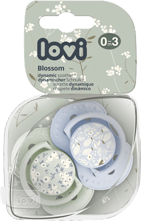 dudlík silikonový dynamický BLOSSOM 6-18m, modrý LOVI