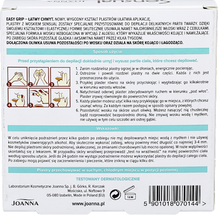 Plastry do depilacji twarzy ALOES – skóra wrażliwa JOANNA