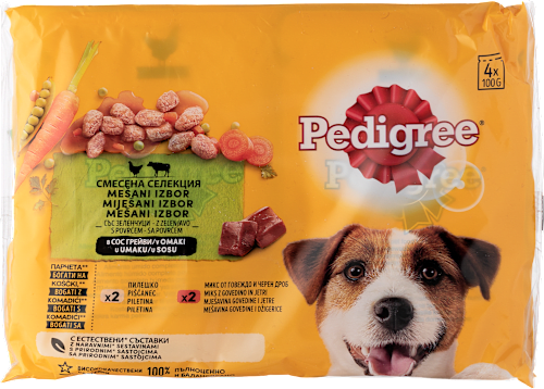 Hrana za odrasle pse – piletina, govedina, povrće, 4 kesice x 100g Pedigree