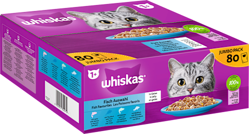 Nassfutter Katze Fisch Auswahl in Gelee, Jumbopack (80x85 g) Whiskas