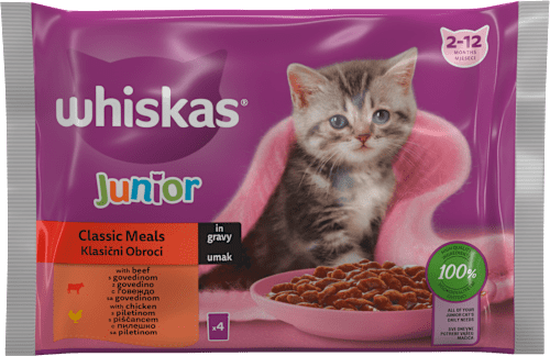Mokra hrana za mačje mladiče Classic Meals Junior, 4x85g whiskas