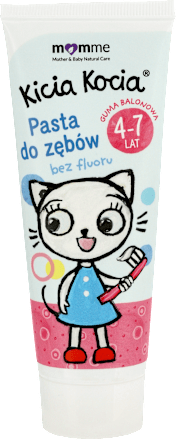PASTA DO ZĘBÓW DLA DZIECI 4-7 O SMAKU GUMY BALONOWEJ BEZ FLUORU Kicia Kocia
