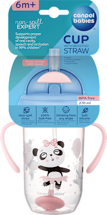 Kubek niekapek z rurką i odważnikiem 270 ml Exotic Animals różowy Canpol babies