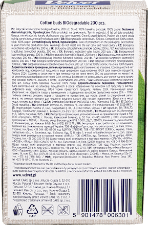 Patyczki higieniczne biodegradowalne Velvet