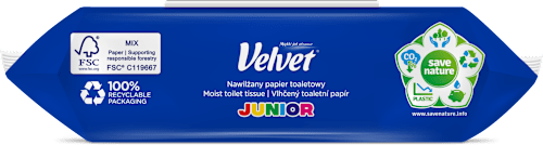 Nawilżany papier toaletowy  Junior Velvet