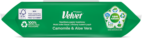Nawilżany papier toaletowy Camomile & Aloe Vera Velvet