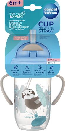 Kubek niekapek z rurką i odważnikiem 270 ml Exotic Animals szary Canpol babies