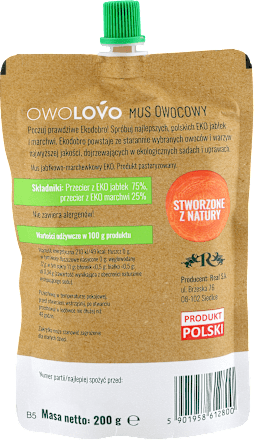 Mus BIO jabłkowo-marchewkowy OWOLOVO