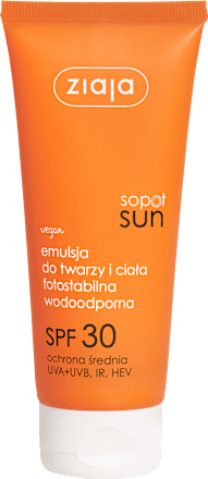Emulsja do twarzy i ciała fotostablina, wodoodporna SPF 30 sopot sun ziaja