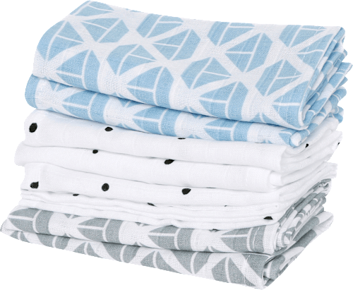 Babywaschtücher aus Baumwoll-Musselin 30x30cm, blau/weiß/grau Motherhood