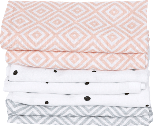 Babywaschtücher aus Baumwoll-Musselin 30x30cm, rosa/weiß/grau Motherhood