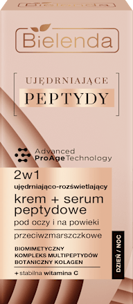 2w1 Ujędrniająco - rozświetlający krem przeciwzmarszczkowy i serum peptydowe pod oczy i na powieki, Ujędrniające Peptydy Bielenda