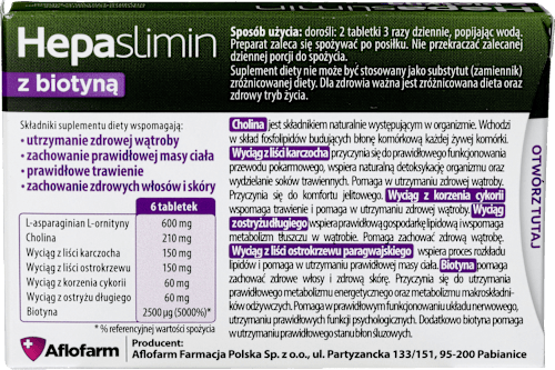 Suplement diety dla zdrowej wątroby z biotyną, tabletki HEPASLIMIN