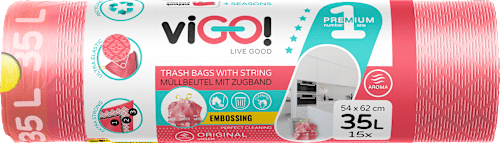 Worki na śmieci z taśmą, 35 L, truskawka viGO!