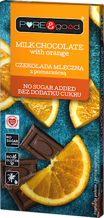 Czekolada mleczna z pomarańczą bez dodatku cukru  PURE&good