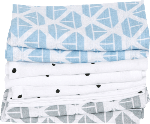 Babywaschtücher aus Baumwoll-Musselin 30x30cm, blau/weiß/grau Motherhood