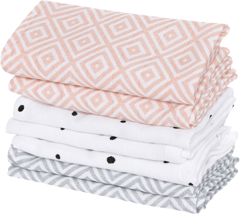 Babywaschtücher aus Baumwoll-Musselin 30x30cm, rosa/weiß/grau Motherhood