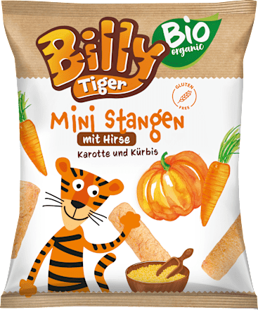 Kindersnack Mini Stangen Hirse, Karotte & Kürbis, ab 3 Jahren Billy Tiger