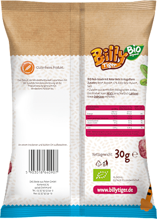 Kindersnack Knusper Reisbällchen Rote Bete, ab 3 Jahren  Billy Tiger