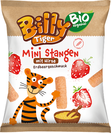 Kindersnack Mini Stangen Hirse Erdbeergeschmack, ab 3 Jahren Billy Tiger