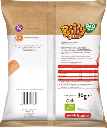 Kindersnack Mini Stangen Hirse Erdbeergeschmack, ab 3 Jahren Billy Tiger