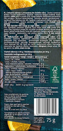 Czekolada mleczna z pomarańczą bez dodatku cukru  PURE&good