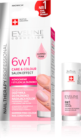 Nail Therapy Care & Colour Salon Effect 6u1 lak za nokte – Shimmer Pink  EVELINE COSMETICS